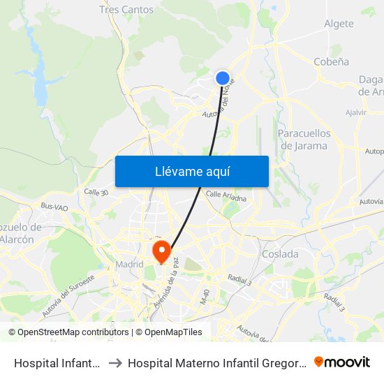 Hospital Infanta Sofía to Hospital Materno Infantil Gregorio Marañón map