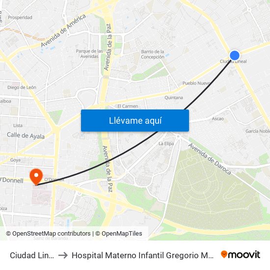 Ciudad Lineal to Hospital Materno Infantil Gregorio Marañón map