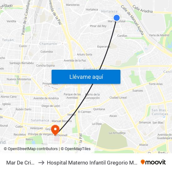 Mar De Cristal to Hospital Materno Infantil Gregorio Marañón map
