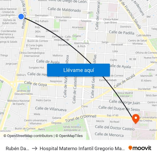 Rubén Darío to Hospital Materno Infantil Gregorio Marañón map