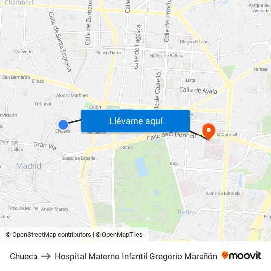 Chueca to Hospital Materno Infantil Gregorio Marañón map