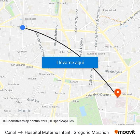 Canal to Hospital Materno Infantil Gregorio Marañón map