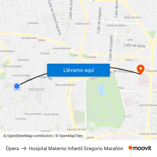 Ópera to Hospital Materno Infantil Gregorio Marañón map