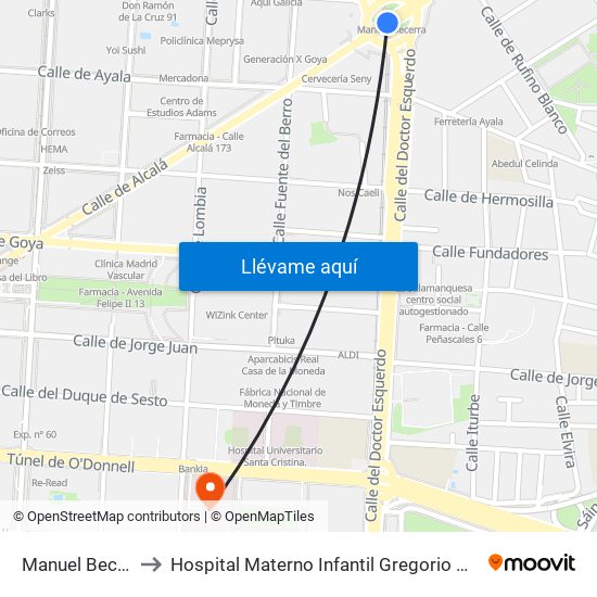 Manuel Becerra to Hospital Materno Infantil Gregorio Marañón map