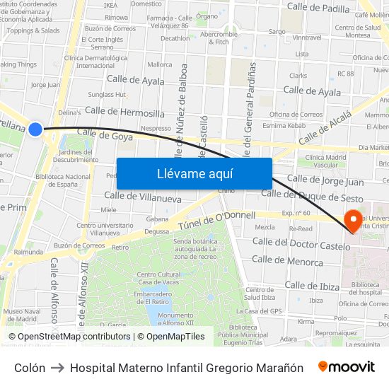 Colón to Hospital Materno Infantil Gregorio Marañón map