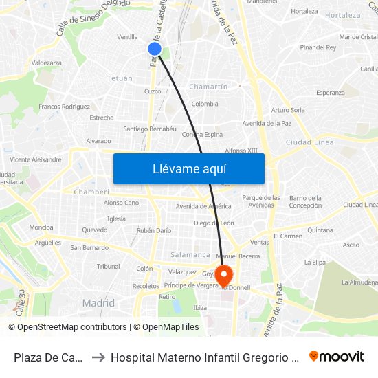 Plaza De Castilla to Hospital Materno Infantil Gregorio Marañón map