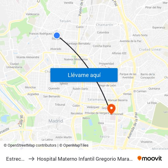 Estrecho to Hospital Materno Infantil Gregorio Marañón map