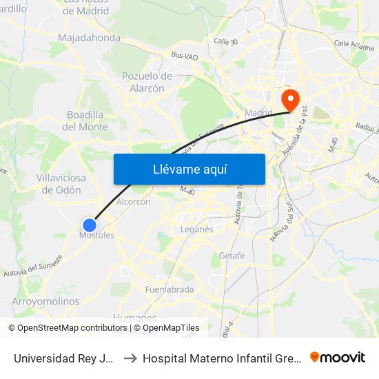 Universidad Rey Juan Carlos to Hospital Materno Infantil Gregorio Marañón map