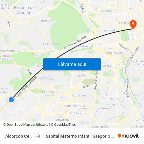 Alcorcón Central to Hospital Materno Infantil Gregorio Marañón map