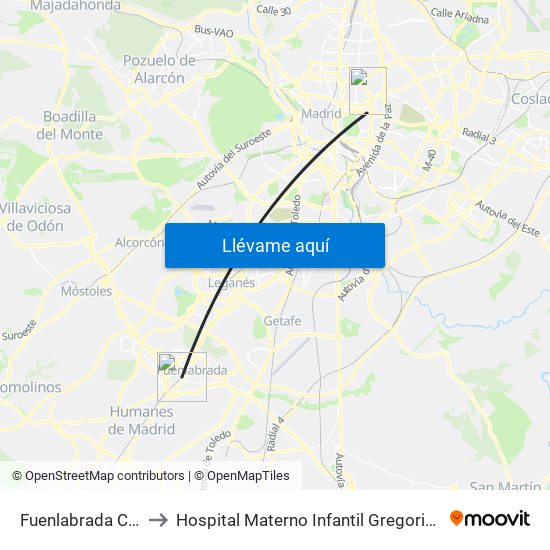 Fuenlabrada Central to Hospital Materno Infantil Gregorio Marañón map