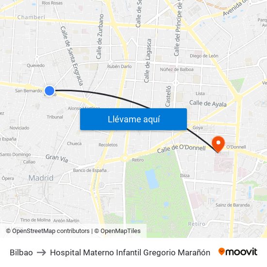 Bilbao to Hospital Materno Infantil Gregorio Marañón map
