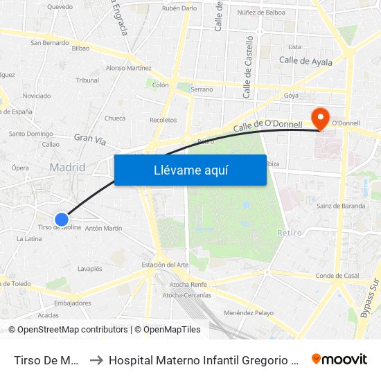 Tirso De Molina to Hospital Materno Infantil Gregorio Marañón map