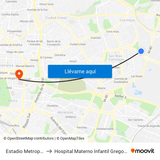 Estadio Metropolitano to Hospital Materno Infantil Gregorio Marañón map