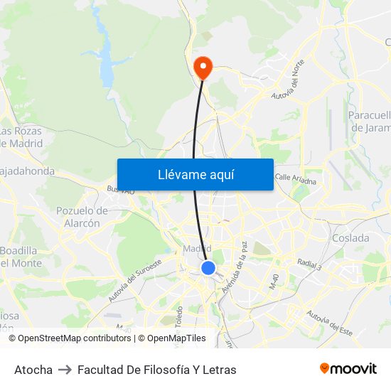 Atocha to Facultad De Filosofía Y Letras map