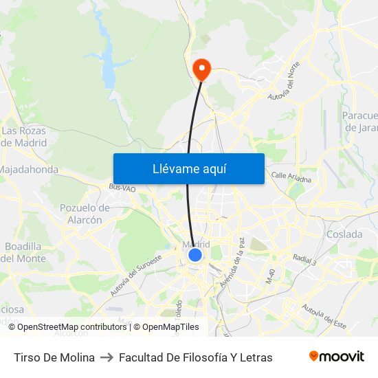 Tirso De Molina to Facultad De Filosofía Y Letras map