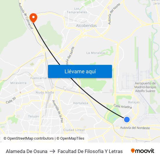 Alameda De Osuna to Facultad De Filosofía Y Letras map
