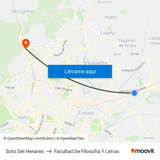 Soto Del Henares to Facultad De Filosofía Y Letras map