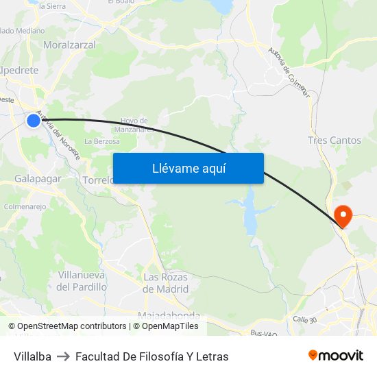 Villalba to Facultad De Filosofía Y Letras map