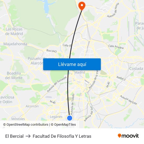 El Bercial to Facultad De Filosofía Y Letras map