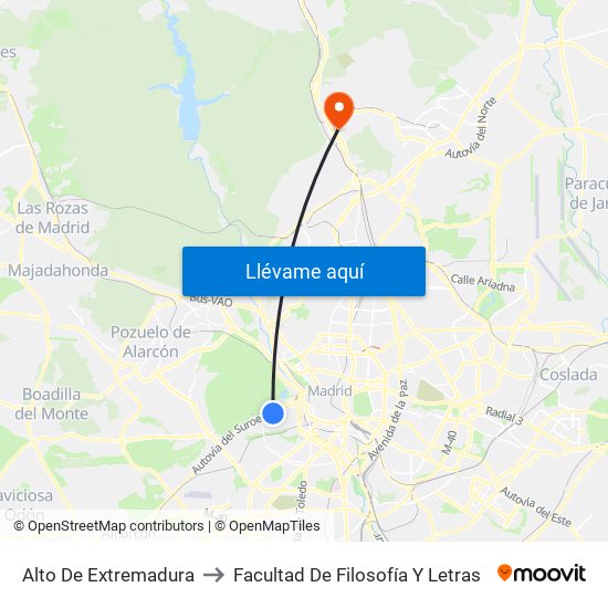 Alto De Extremadura to Facultad De Filosofía Y Letras map