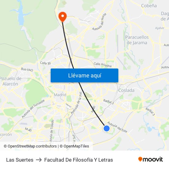 Las Suertes to Facultad De Filosofía Y Letras map
