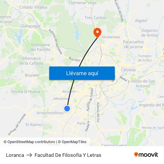 Loranca to Facultad De Filosofía Y Letras map