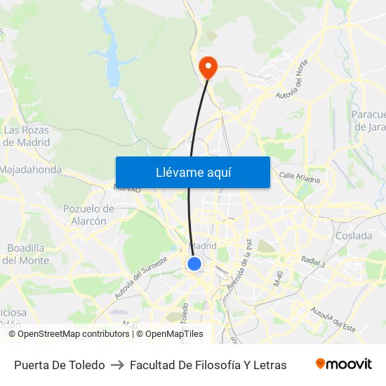 Puerta De Toledo to Facultad De Filosofía Y Letras map