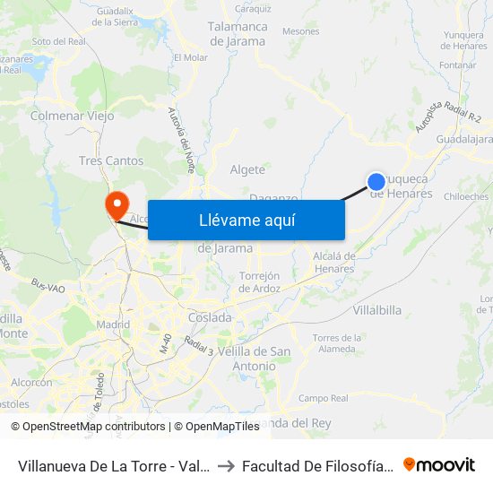 Valdeserrano, Villanueva De La Torre to Facultad De Filosofía Y Letras map