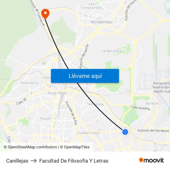 Canillejas to Facultad De Filosofía Y Letras map