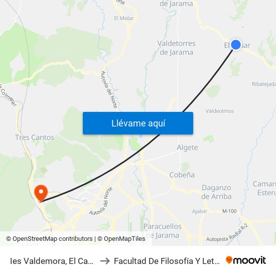 Ies Valdemora, El Casar to Facultad De Filosofía Y Letras map