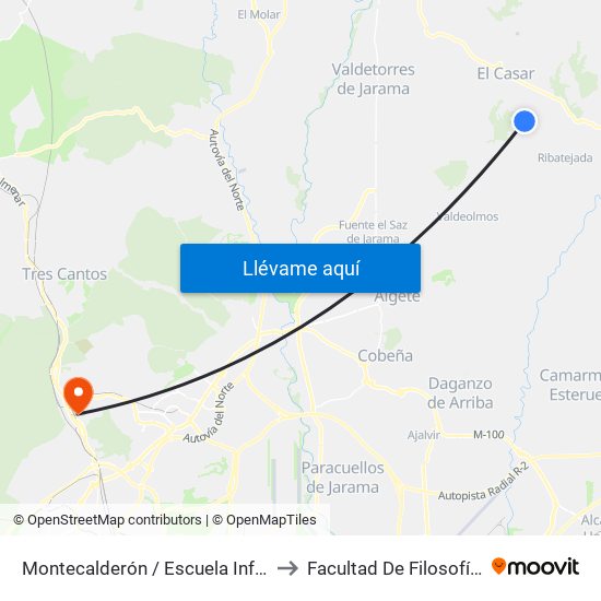 Montecalderón / Escuela Infantil, El Casar to Facultad De Filosofía Y Letras map