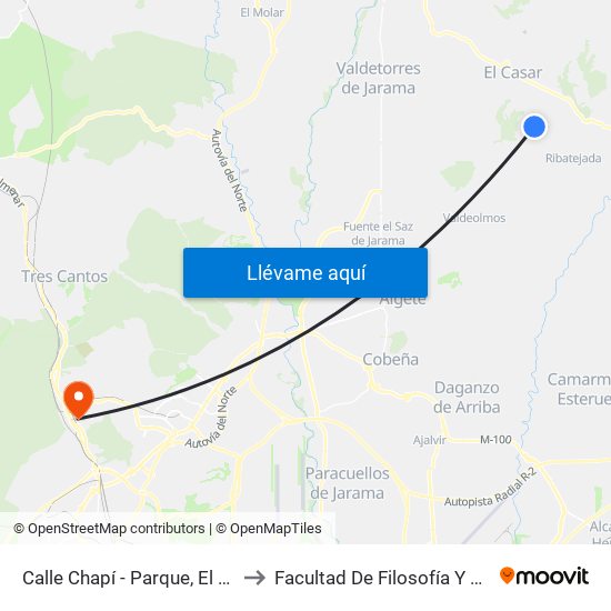 Calle Chapí - Parque, El Casar to Facultad De Filosofía Y Letras map