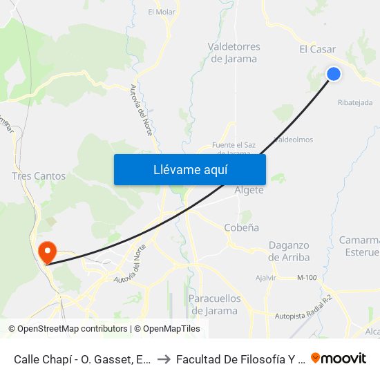 Calle Chapí - O. Gasset, El Casar to Facultad De Filosofía Y Letras map