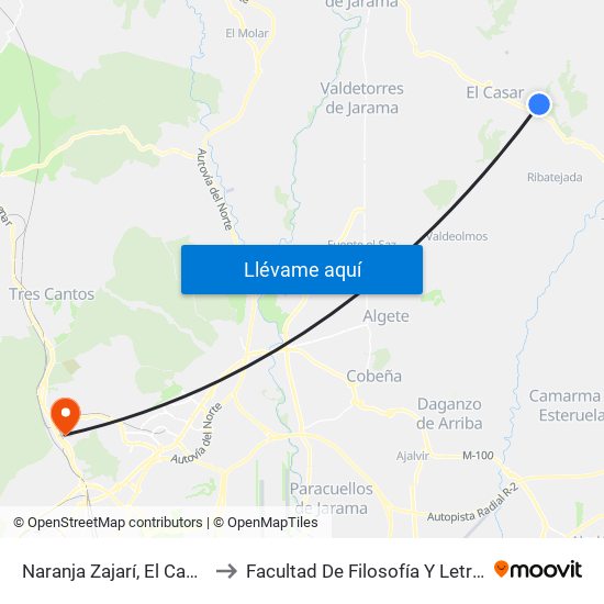 Naranja Zajarí, El Casar to Facultad De Filosofía Y Letras map