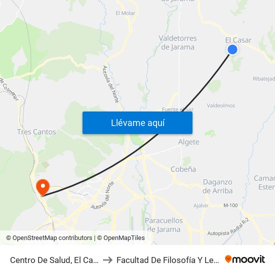 Centro De Salud, El Casar to Facultad De Filosofía Y Letras map