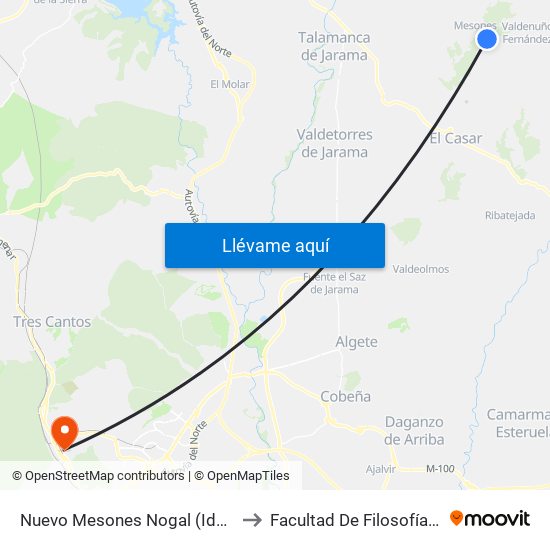 Nuevo Mesones Nogal (Ida), El Casar to Facultad De Filosofía Y Letras map
