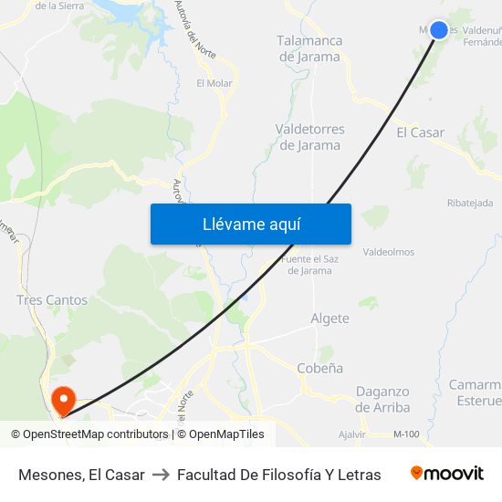 Mesones, El Casar to Facultad De Filosofía Y Letras map