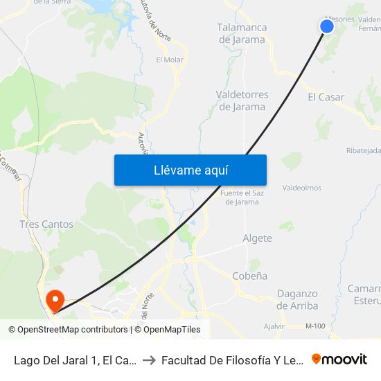 Lago Del Jaral 1, El Casar to Facultad De Filosofía Y Letras map