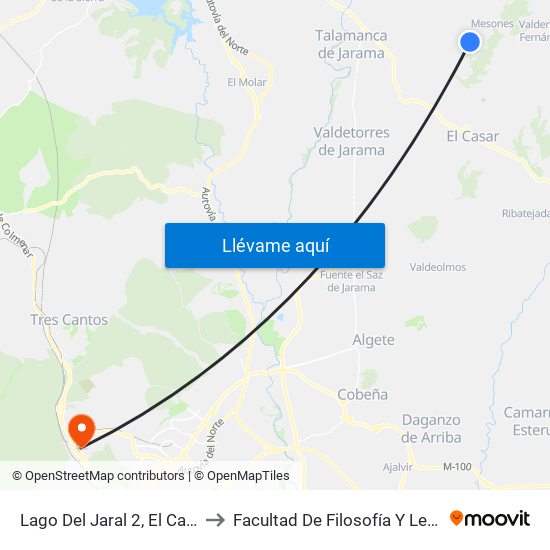 Lago Del Jaral 2, El Casar to Facultad De Filosofía Y Letras map