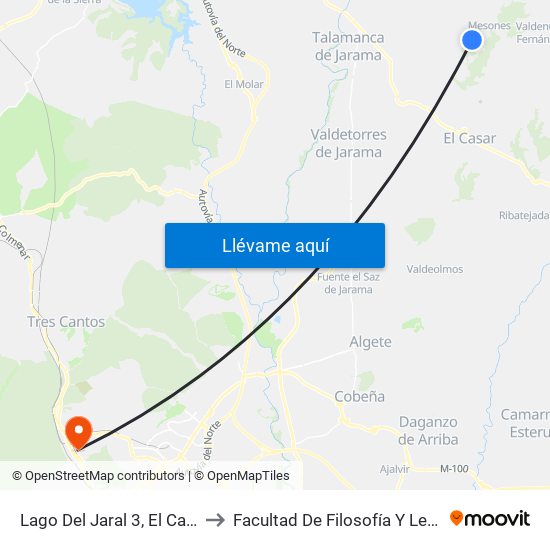 Lago Del Jaral 3, El Casar to Facultad De Filosofía Y Letras map