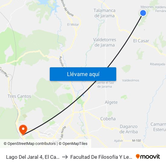 Lago Del Jaral 4, El Casar to Facultad De Filosofía Y Letras map