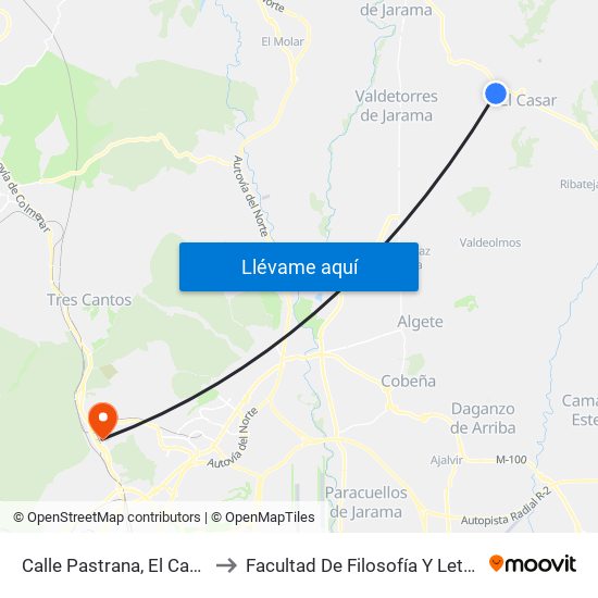 Calle Pastrana, El Casar to Facultad De Filosofía Y Letras map