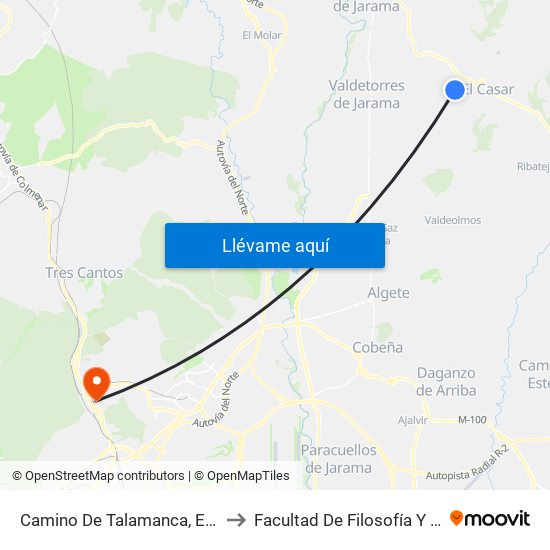 Camino De Talamanca, El Casar to Facultad De Filosofía Y Letras map