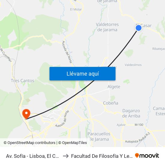 Av. Sofía - Lisboa, El Casar to Facultad De Filosofía Y Letras map