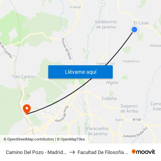 Camino Del Pozo - Madrid, El Casar to Facultad De Filosofía Y Letras map