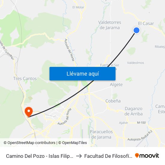 Camino Del Pozo - Islas Filipinas, El Casar to Facultad De Filosofía Y Letras map