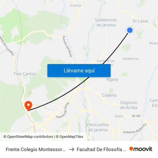 Frente Colegio Montessori, El Casar to Facultad De Filosofía Y Letras map