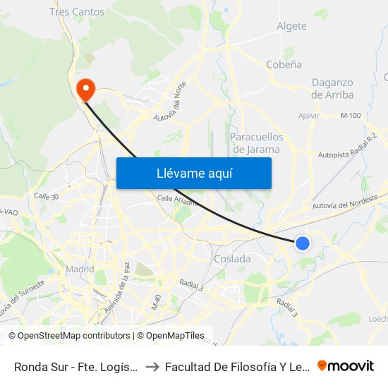 Ronda Sur - Fte. Logística to Facultad De Filosofía Y Letras map