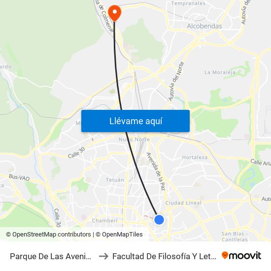 Parque De Las Avenidas to Facultad De Filosofía Y Letras map