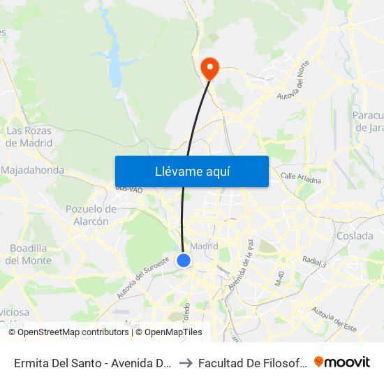 Ermita Del Santo - Avenida Del Manzanares to Facultad De Filosofía Y Letras map